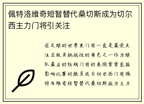 佩特洛维奇短暂替代桑切斯成为切尔西主力门将引关注 佩特洛维奇短暂替代桑切斯成为切尔西主力门将引关注